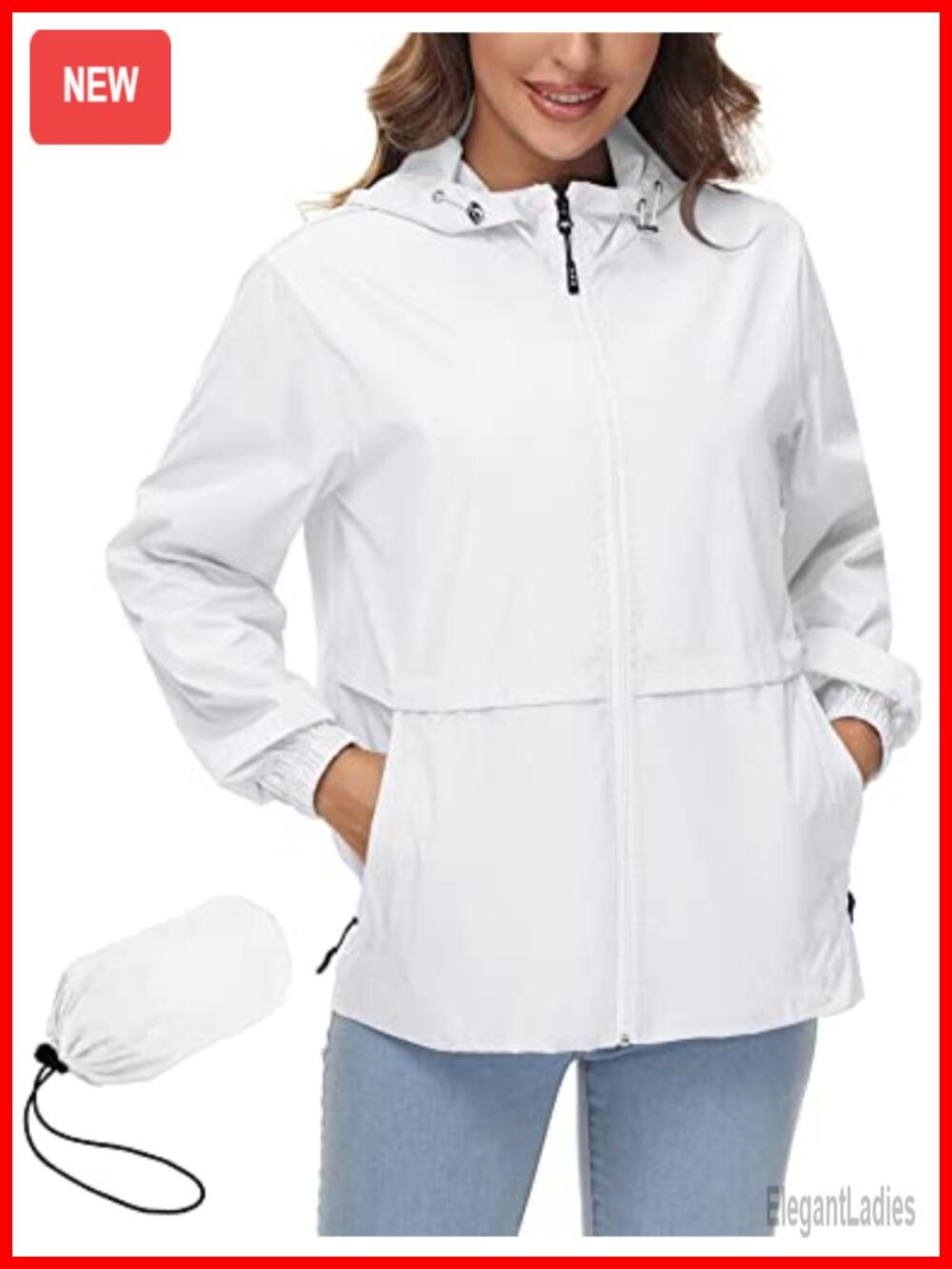 Waterproof Lightweight Packable Hooded Rain Jacket Windbreaker